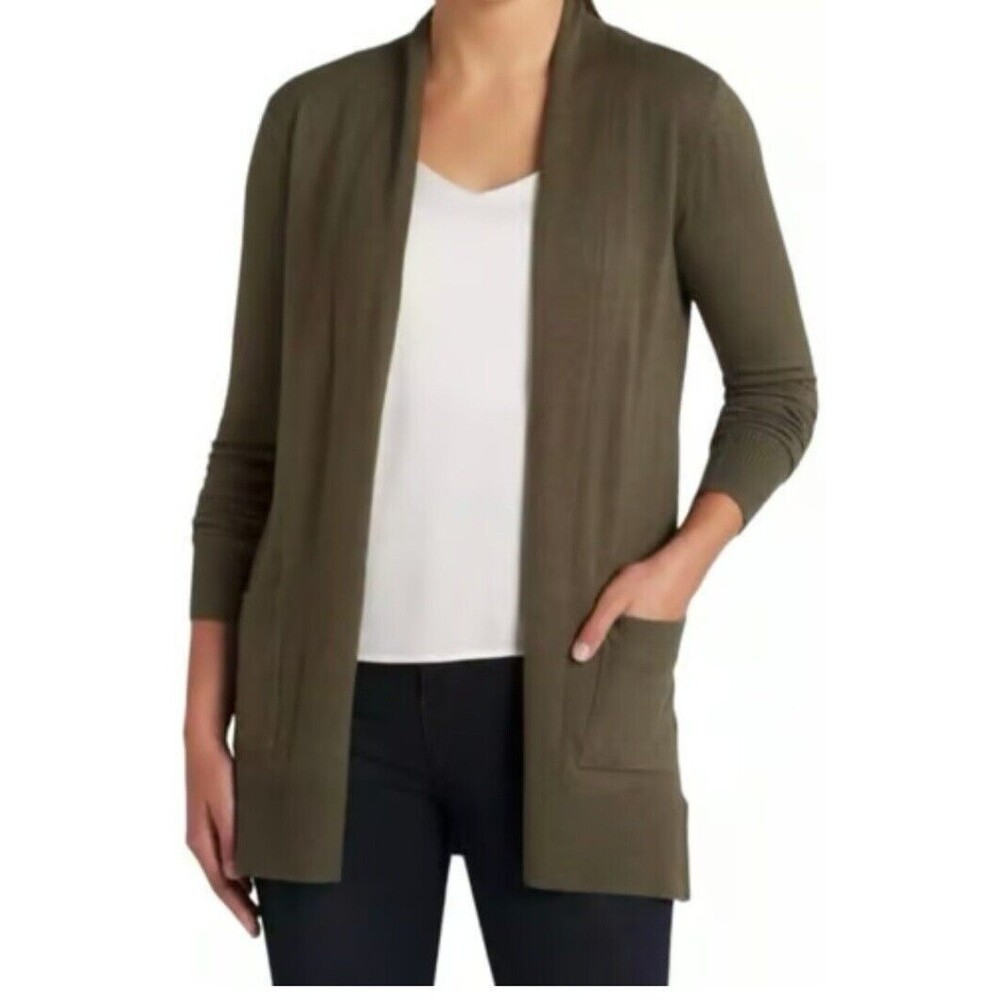 Pink Clover Olive Green Penton Stretch Open Cardigan Sweater Size Small